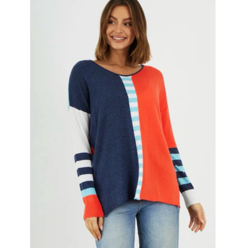 Zaket & Plover Fun Stripe Colour Block Cotton Cashmere Sweater Size Medium